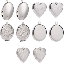 Нержавеющая Сталь Цвет 10 шт. 5 стили 316 подвески-медальоны из хирургической нержавеющей стали, Сердце & плоские круглые, подвески для фоторамки, цвет нержавеющей стали, 28.5~33.5x27~28.5x5.5~7 мм, отверстие : 1.5~2 мм, внутренний диаметр: 19.5~23x16~20 мм, 2 шт / стиль
