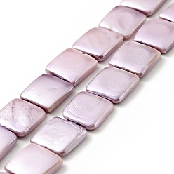 Plum Electroplated Shell Pearl Beads Strands, Polished, Rectangle, Plum, 11~14x12~13x3~3.5mm, Hole: 0.8mm, about 33pcs/strand, 15.75 inch(40cm)