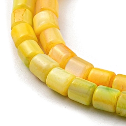 Yellow Natural Freshwater Shell Beads Strands, Dyed, Column, Yellow, 4~5.5x5mm, Hole: 0.6mm, about 74~75pcs/strand, 14.76~14.96 inch(37.5~38cm)
