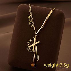 Letter X 304 кулон с инициалом из нержавеющей стали с ожерельем из игральных костей, золотые, Письмо X, 15.75 дюйм (40 см), Кулон : 22x18 мм, цепь: 45 мм.