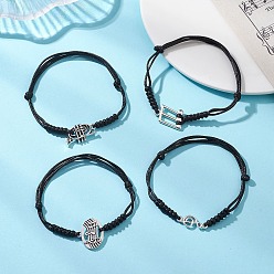 Черный Браслеты из сплава с музыкальной тематикой, Регулируемые корейские браслеты из вощеного полиэстера, плетеные из шнура, для женщин и мужчин., античное серебро, чёрные, внутренний диаметр: 1.97~ 3.15 дюйм (5~8 см)