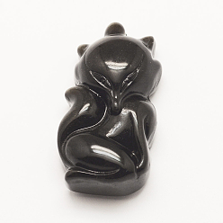 Obsidian Natural Golden Sheen Obsidian Pendants, Fox, 28x21x11mm, Hole: 1.5mm