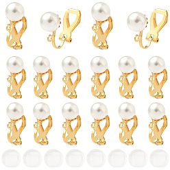 Настоящее золото 18K 24 латунные серьги-клипсы, с акриловой имитацией жемчуга и петли, с 24силиконовыми подушечками для серег, реальный 18 k позолоченный, 18x6.5x9.5 мм