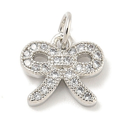 Платина Покрытие стойки латунь микропаве прозрачные подвески из кубического циркония, долговечный, с прыжковых колец, без свинца и без кадмия, бантом, платина, 10x11x2 мм, отверстие : 3 мм