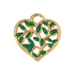 Настоящее золото 18K 304 нержавеющей стальной эмали подвески, Подвески в виде сердечек с узором из листьев, зеркальная полировка, ионное покрытие (ip), реальный 18 k позолоченный, 24x23 мм