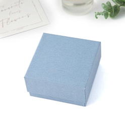 Небесно-голубой Картонная коробка для украшений из бумаги, подарочная упаковка, Для кольца, серьга, Ожерелье, с губкой внутри, квадратный, голубой, 8x8x4 см