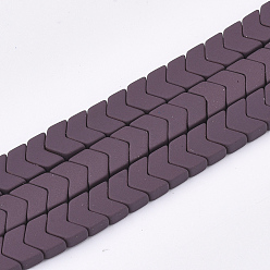 Old Rose Spray Painted Non-magnetic Synthetic Hematite Beads Strands, Arrow/Chevron, Old Rose, 5x6x3mm, Hole: 0.5mm, about 100pcs/strand, 15.7 inch