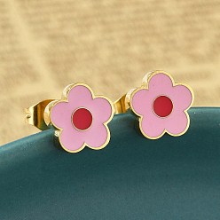 Цветок 304 серьги из нержавеющей стали эмаль, реальный 18 k позолоченный, цветок, 8.5x8.8 мм