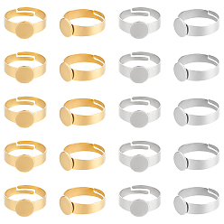 Золотой & Цвет Нержавеющей Стали 20 шт. 2 стили регулируются 304 компоненты колец из нержавеющей стали, латунная фурнитура платформы для кольца, плоско-круглые, золотые и нержавеющая сталь цвет, лоток : 8 мм, внутренний диаметр: 16.9~17 мм, 10 шт / стиль