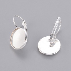 Silver Brass Leverback Earring Findings, Nickel Free, Silver Color Plated, 25~27x16mm, Tray: 14mm