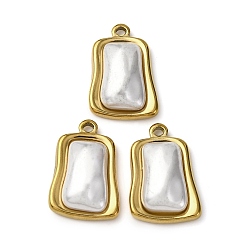 Золотой 304 подвески из нержавеющей стали, прямоугольные, с абс пластмассовой имитационной жемчужиной, ионное покрытие (ip), золотые, 22.5x15.5x6.5 мм, отверстие : 2 мм