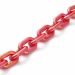 Red Handmade Opaque Acrylic Cable Chains, for Handbag Chain Making, Red, Links: 31x19x5mm, 39.37 inch(1m)/strand