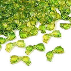 Olive Drab Two-Tone Transparent Acrylic Beads, Bowknot, with Glitter Powder, Olive Drab, 14x29x6mm, Hole: 1.6mm, about 450pcs/500g