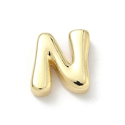 Letter N Латунные бусины, долговечный, стойки покрытие, без свинца и без кадмия, реальный 18 k позолоченный, Письмо N, 11.5x10.5x4.5 мм, отверстие : 3x2 мм