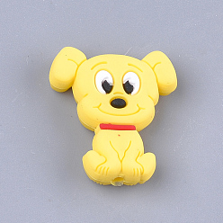 Yellow Food Grade Eco-Friendly Silicone Focal Beads, Puppy, Chewing Beads For Teethers, DIY Nursing Necklaces Making, Beagle Dog, Yellow, 28x25x7.5mm, Hole: 2mm