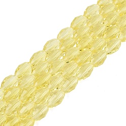 Champagne Yellow Transparent Glass Beads Strands, Rice, Faceted, Champagne Yellow, 8~9x5~6mm, Hole: 0.9~1mm, about 67~68pcs/strand, 22.83~23.62 inch(58~60cm)