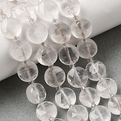 Cristal de Quartz Naturelles cristal de quartz brins de perles, perles de cristal de roche à facettes hexagonales en forme de pièce, avec des perles de rocaille, 10~10.5x6~6.5mm, Trou: 1.2mm, Environ 15 pcs/chapelet, 7.28'' (18.5 cm) ~ 7.68'' (19.5 cm)
