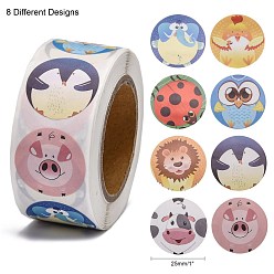 Other Animal Self-Adhesive Paper Stickers, Gift Tag, for Party, Decorative Presents, Round, Colorful, Animal Pattern, 25mm, 500pcs/roll