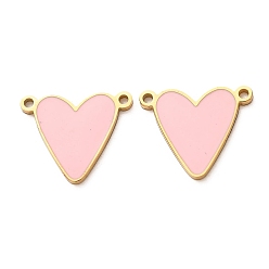 Golden 304 Stainless Steel with Pink Enamel Connector Charms, Heart Links, Golden, 15x18x1mm, Hole: 1.4mm