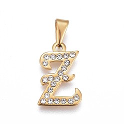 Letter Z 304 Stainless Steel Pendants, with Rhinestone, Letter, Letter.Z, 21x13.5x2mm, Hole: 3~3.5x7.5~8mm