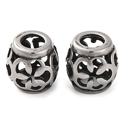 Античное Серебро 304 из нержавеющей стали европейские шарики, бусины с большим отверстием, RONDELLE с цветком, античное серебро, 10x10 мм, отверстие : 9.5 мм