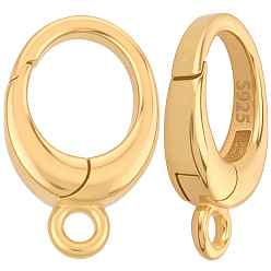 Золотой 2 шт. 925 Кольца с пружинным затвором из стерлингового серебра, овальные, золотые, 12x7.5x2.5 мм, отверстие : 1.4 мм, 2 шт / комплект