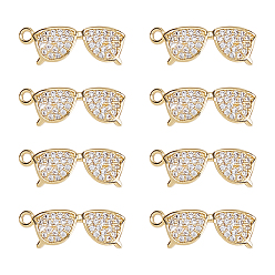 Настоящее золото 18K 8 кулоны из латуни с микрочастицами и кубическим цирконием., очки, долговечный, без никеля , реальный 18 k позолоченный, 18.5x6.5x3.5 мм, отверстие : 1.5 мм