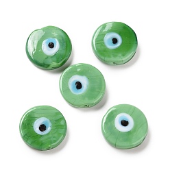 Средний Морско-зеленый Ручной зло бусины глаз, плоско-круглые, средний морской зеленый, 17~17.5x4 мм, отверстие : 1.2 мм