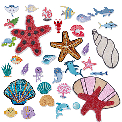 (52) Непрозрачная лаванда 33шт. 2пакет 2 стили, нашивки на морскую тематику, полиэстер, пришивные/приклеиваемые утюгом, термоклей, аппликации из ткани, разнообразные, разноцветные, 17~170x27~181x1.2~1.5 мм, 1 сумка / стиль