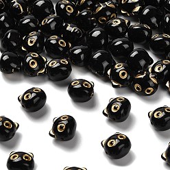 Черный Прозрачные акриловые бусины, кошка, золотой металл обвитыми, чёрные, 12.5x13x11 мм, отверстие : 1.8 мм, Около 431 шт / 500 г