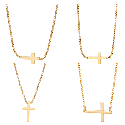 Золотой 4 шт. 4 стили латунь и 304 нержавеющая сталь боковые крестообразные цепочки ожерелья для женщин, золотые, 14.57~19.69 дюйм (37~50 см), 1 шт / стиль
