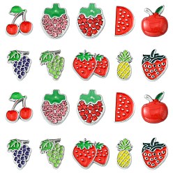 Платина 40 шт 10 стили сплава эмалевые бусины, смешанные фрукты, платина, 12.5~14.5x7~15x4.5 мм, отверстие : 8x1.8~2 мм, 4 шт / стиль