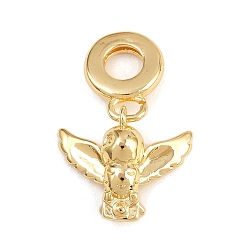 Настоящее золото 18K Латунные европейские подвески с подвесками, подвески с большими отверстиями в виде совы, реальный 18 k позолоченный, 24.5 мм, отверстие : 4.8 мм