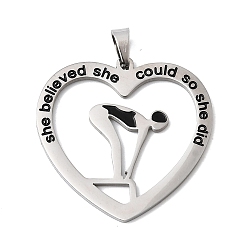 Нержавеющая Сталь Цвет 304 нержавеющей стальной эмали подвески, сердце с подвесками-пловцами, без свинца, без кадмии и без никеля, цвет нержавеющей стали, 28x29x1 мм, отверстие : 6x3.5 мм