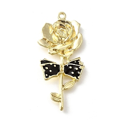 Цветок Подвески из сплава с черной эмалью в готическом стиле, золотые, цветок, 42x20x3.5 мм, отверстие : 1.6 мм