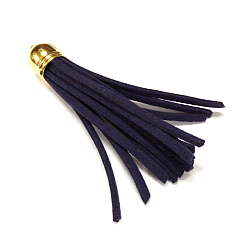 Midnight Blue Golden Brass Suede Tassels for Cell Phone Straps Making, Midnight Blue, 55~65x12mm, Hole: 1.5mm