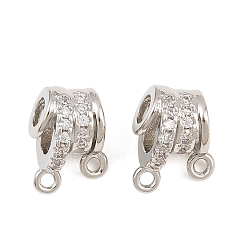 Platinum Brass Micro Pave Cubic Zirconia Tube Bails, Rack Plating, Long-Lasting Plated, Lead Free & Cadmium Free, Platinum, 12x10x9.5mm, Hole: 1.5mm