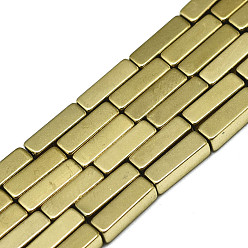 Real 18K Gold Plated Electroplate Non-magnetic Synthetic Hematite Beads Strands, Cuboid, Real 18K Gold Plated, 9x2.7x2.7mm, Hole: 1mm, about 43~44pcs/strand, 15.75 inch(40cm)