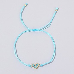 Темно-Голубой Латунные браслеты с сердечками из кубического циркония, регулируемые плетеные браслеты из полиэфирной нити для женщин, глубокое синее небо, внутренний диаметр: 11 дюйм (28 см)