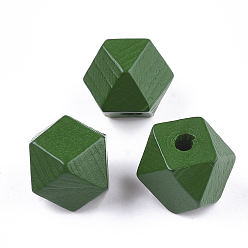 Grün Bemalte Naturholzperlen, Polyeder, grün, 15.5~16x15.5~16x12 mm, Bohrung: 3 mm