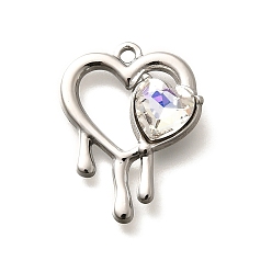 Хрусталь AB 304 подвески из нержавеющей стали, со стразами, цвет нержавеющей стали, сердце, хрусталь AB, 25.5x19.5x5.5 мм, отверстие : 2 мм