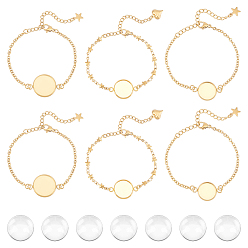 Золотой Набор для изготовления браслета из плоских круглых звеньев своими руками, в том числе 304 изготовление браслета из нержавеющей стали с закрепкой кабошон, Кабошоны из стекла, золотые, 27 шт / коробка