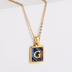 Letter G 304 ожерелья с прямоугольной подвеской из натуральной ракушки пауа из нержавеющей стали для женщин, реальный 18 k позолоченный, Буква G, 17.72 дюйм (45 см)