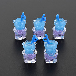 Озёрно--синий Подвески из смолы, с полимерной глиной внутри, имитация пузырчатого чая, с акриловой чашкой, медведь, Плут синий, 27.5~29.5x14x13 мм, отверстие : 1.8 мм