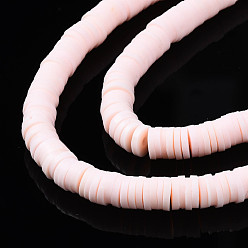 Pink Flat Round Eco-Friendly Handmade Polymer Clay Beads, Disc Heishi Beads for Hawaiian Earring Bracelet Necklace Jewelry Making, Pink, 8x0.5~1mm, Hole: 2mm, about 380~400pcs/strand, 17.7 inch