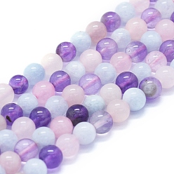 Другие Кварцы Нити из натурального розового кварца, аметиста и аквамарина, круглые, 6 мм, отверстие : 1 мм, около 63~70 шт / нитка, 15.35 дюйм (39 см)