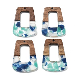 (52) Непрозрачная лаванда Подвески из смолы и ореха, трапециевидные, разноцветные, 37x27x3 мм, отверстие : 2 мм