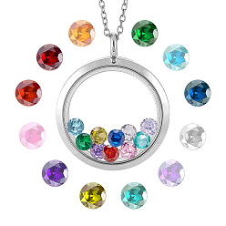 Нержавеющая Сталь Цвет Комплекты украшений для самодельных медальонов и ожерелий, в том числе 304 подвески-медальоны из нержавеющей стали и ожерелья из цепочек, кубического циркония кабошоны, цвет нержавеющей стали, 36.5x30x6.5 мм, отверстие : 5 мм, внутренний диаметр: 23 мм