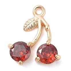 Настоящее золото 18K Стеклянные подвески из латуни с инкрустацией, черри прелести, реальный 18 k позолоченный, 16.5x14x4 мм, отверстие : 1.3 мм