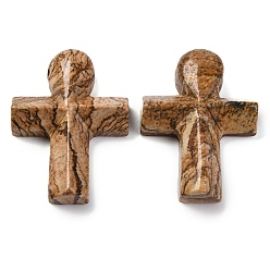 Пейзажный Джаспер Естественного изображения яшмы подвески, крестик, 35.5x24.5x4 мм, отверстие : 1.6 мм